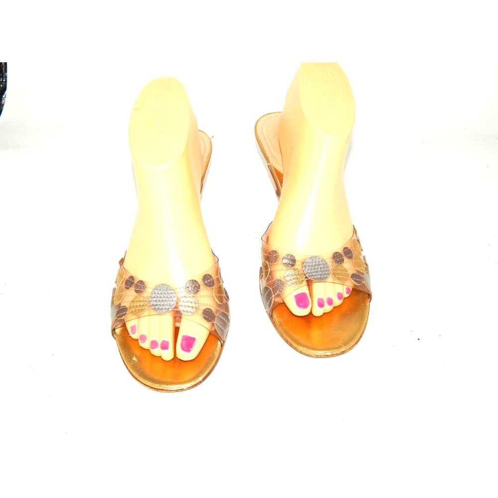 Y2K Via Spiga Clear Gold Silver Slide Shoe Women Size 8 Made in Italy